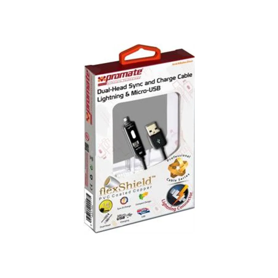 Promate Black LinkmateDuo Dual-ended Charge and Sync cable
