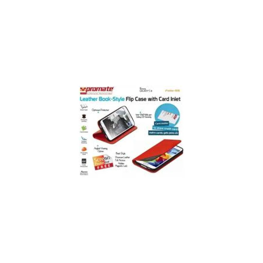 Promate Red Folio S5 Bookcover with inside card pocket