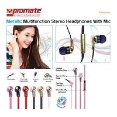 Promate Chrome Metallic Multifunction Stereo Headphones