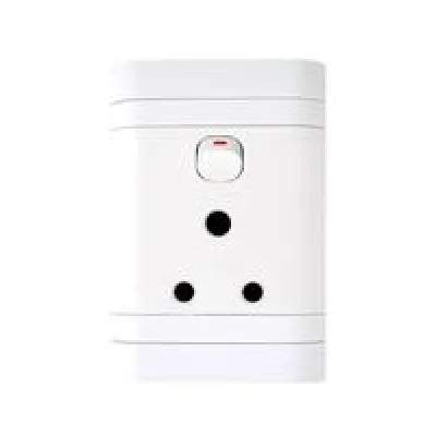 Lesco Single Three-Pin Wall Plug White H100xW50